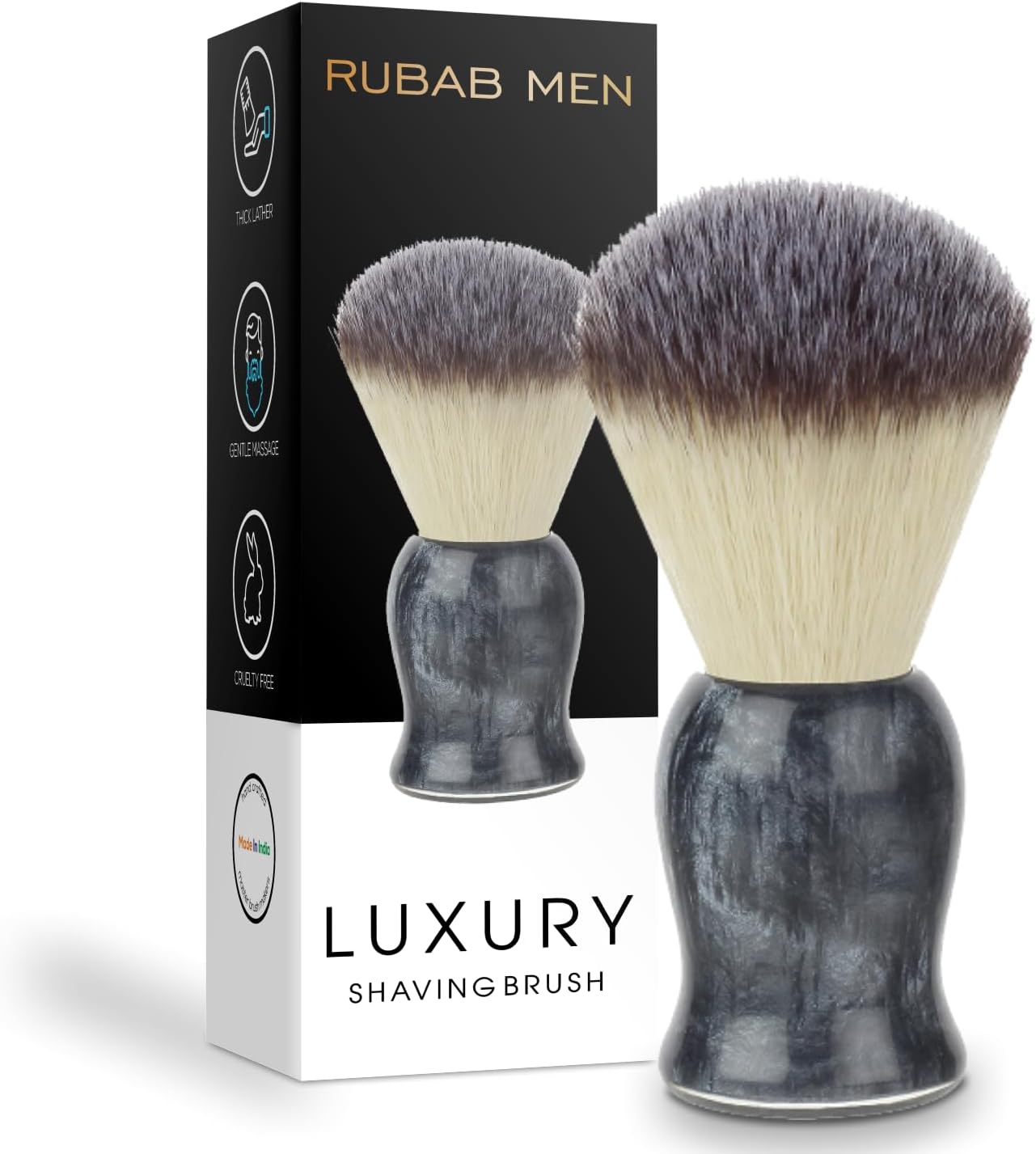 RUBAB MEN Luxuriously Soft Shaving Brush for Men |Bomber Edition| Experience Premium Cruelty-Free Bristles and Stylish Grey Bomber-Toned Ergonomic Handle for A Shave Like Never Before