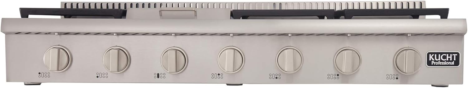 Kucht KRT481GU/LP-S Professional 48" Propane Gas Range-Top with Sealed Burners and Griddle in Stainless Steel, Classic Silver Knobs