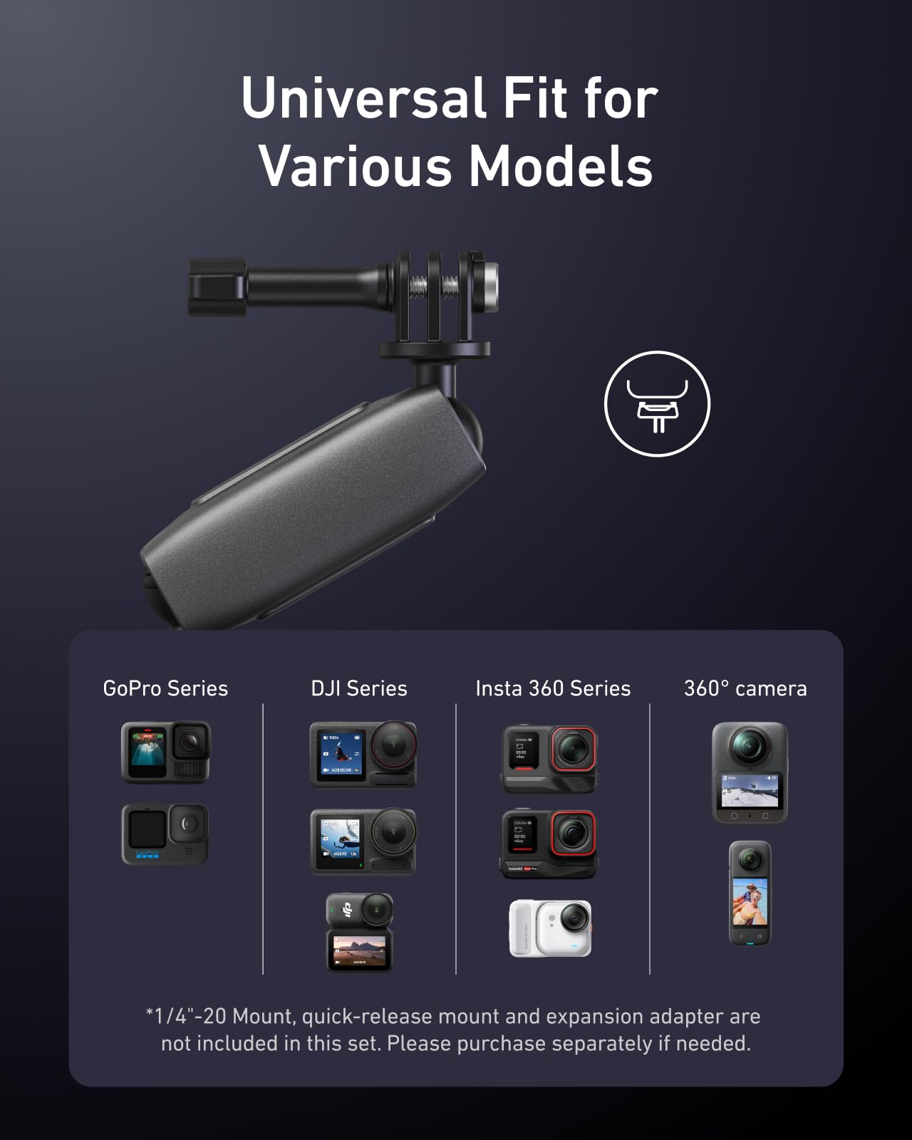 TELESIN Soporte de coche eléctrico con ventosa para DJI Action 6, 5 Pro/4, GoPro Hero 13/12/11, Insta360 X5/X4, ventosa para parabrisas y salpicadero, brazo ajustable de 360°