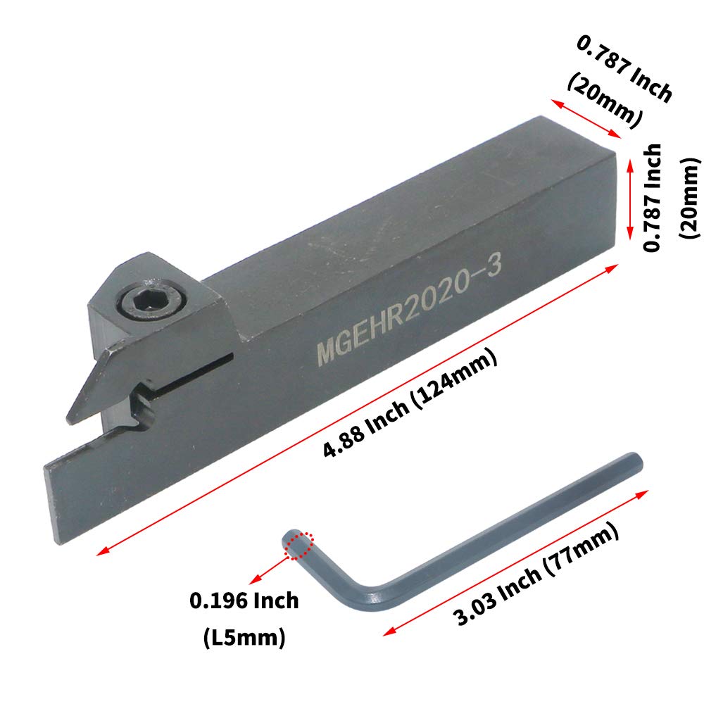 CNC Lathe Grooving Tool Holder MGEHR2020-3(0.787 Inch), with Three MGMN300 Cemented Carbide Blades. Yellow Processed Steel, Fuchsia Processed Stainless Steel, Silver Processed Aluminum Alloy. (3mm) — Amazon image 4