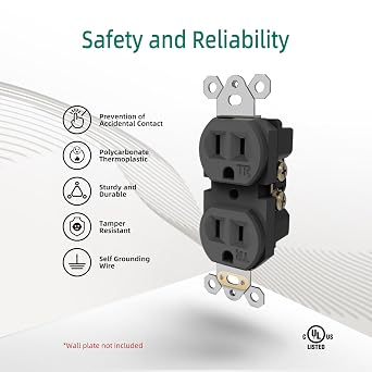 15A 125V TR Electrical Duplex Outlet, 2 Pole 3 Wire, UL Listed, 10PCS
