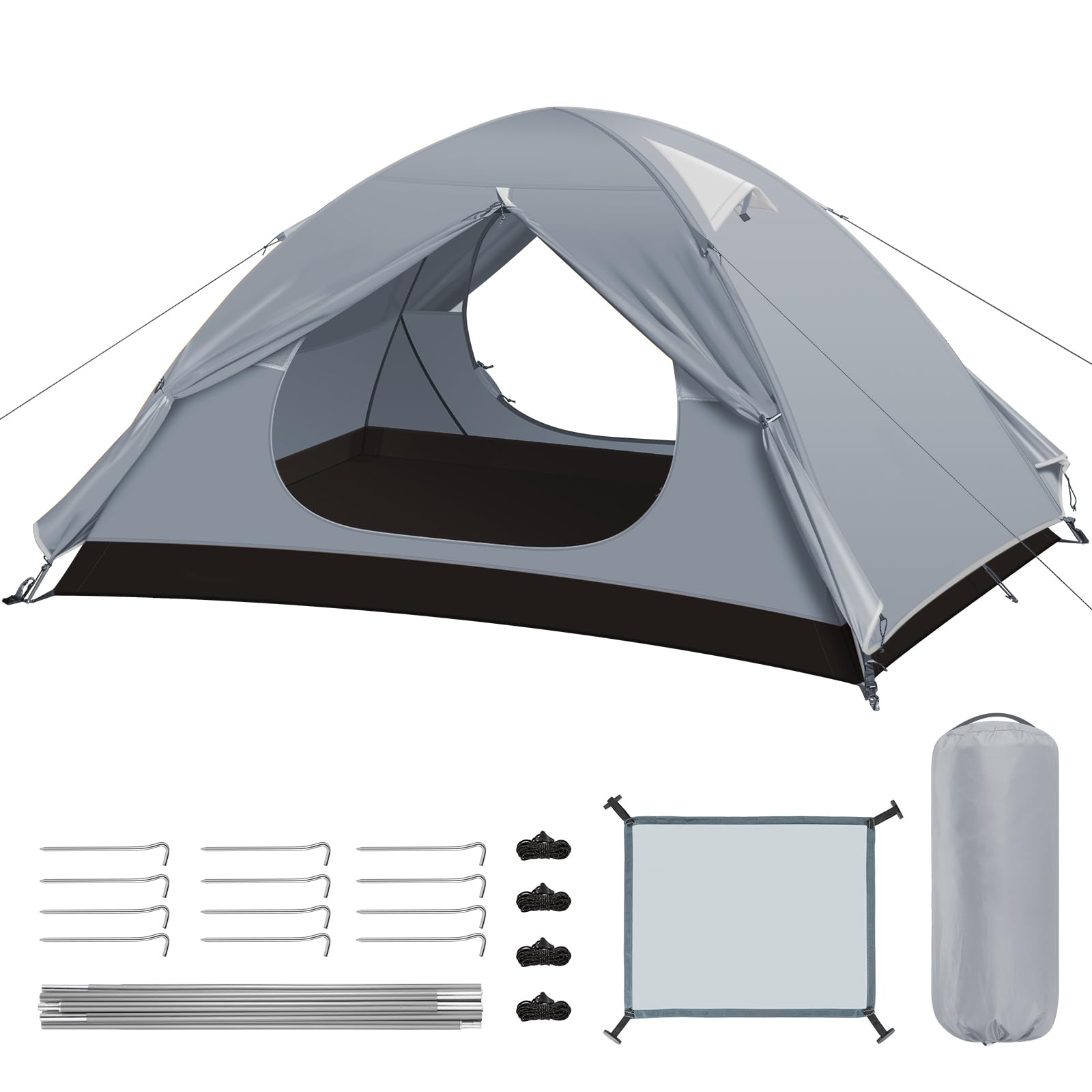 Forceatt Zelt 2 Personen Camping Wasserdicht, Ultraleicht Mit Kleinem Packmaß, Tragbares Kuppelzelt Zum Schnellen Aufbau Für Trekking, Camping, Wandern und Outdoor