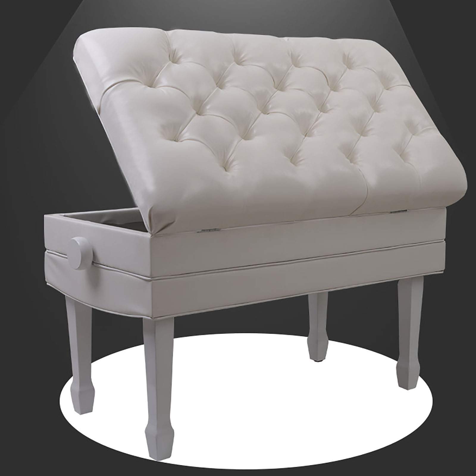 Sgabelli per pianoforte, Panca for pianoforte con portaoggetti regolabile in altezza 55-65 cm in pelle sintetica nera bianca(White)