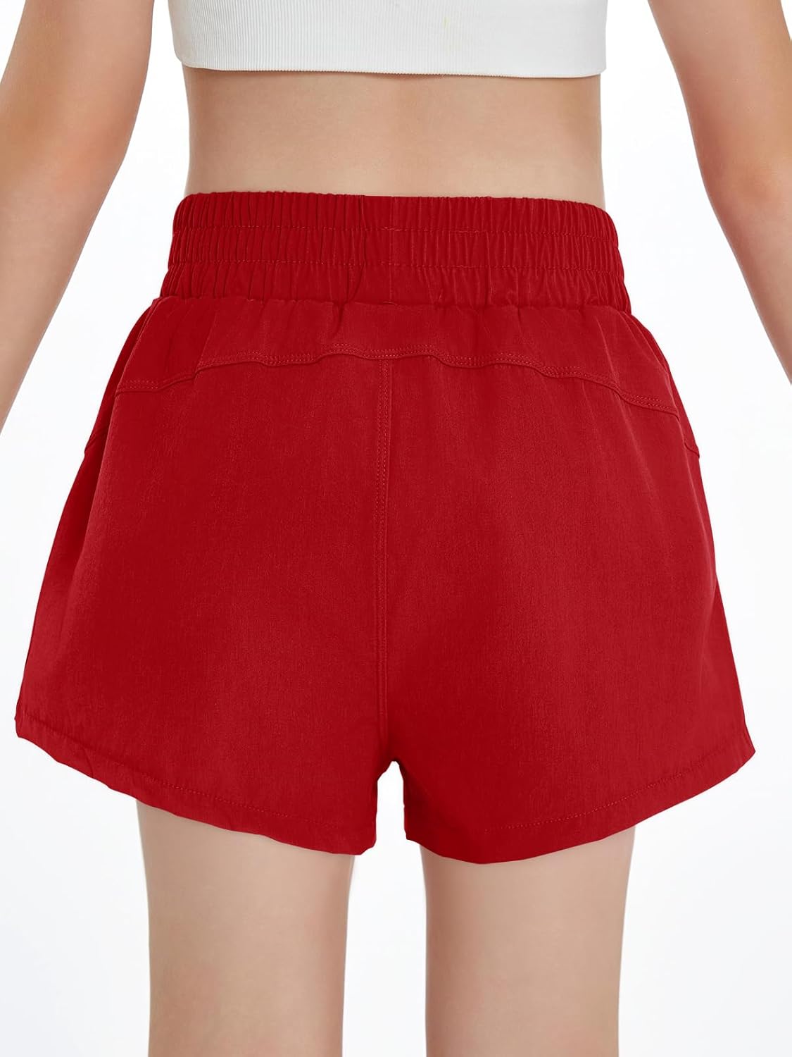 Haloumoning Girls Athletic Shorts High Waist Elastic 2 in 1 Running Shorts with Side Pockets 5-14 Years - Image 4