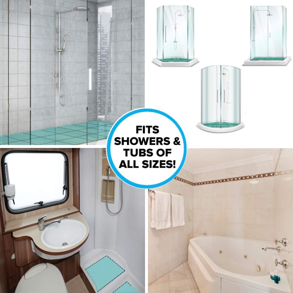 SlipX Solutions Versatile Expandable Bath & Shower Safety Mat System with Powerful Microban Antimicrobial Product Protection, Fits Any Size Bath Tub or Shower (Custom Size, Aqua, 12" Tiles, 4 Pack) : Health & Household
