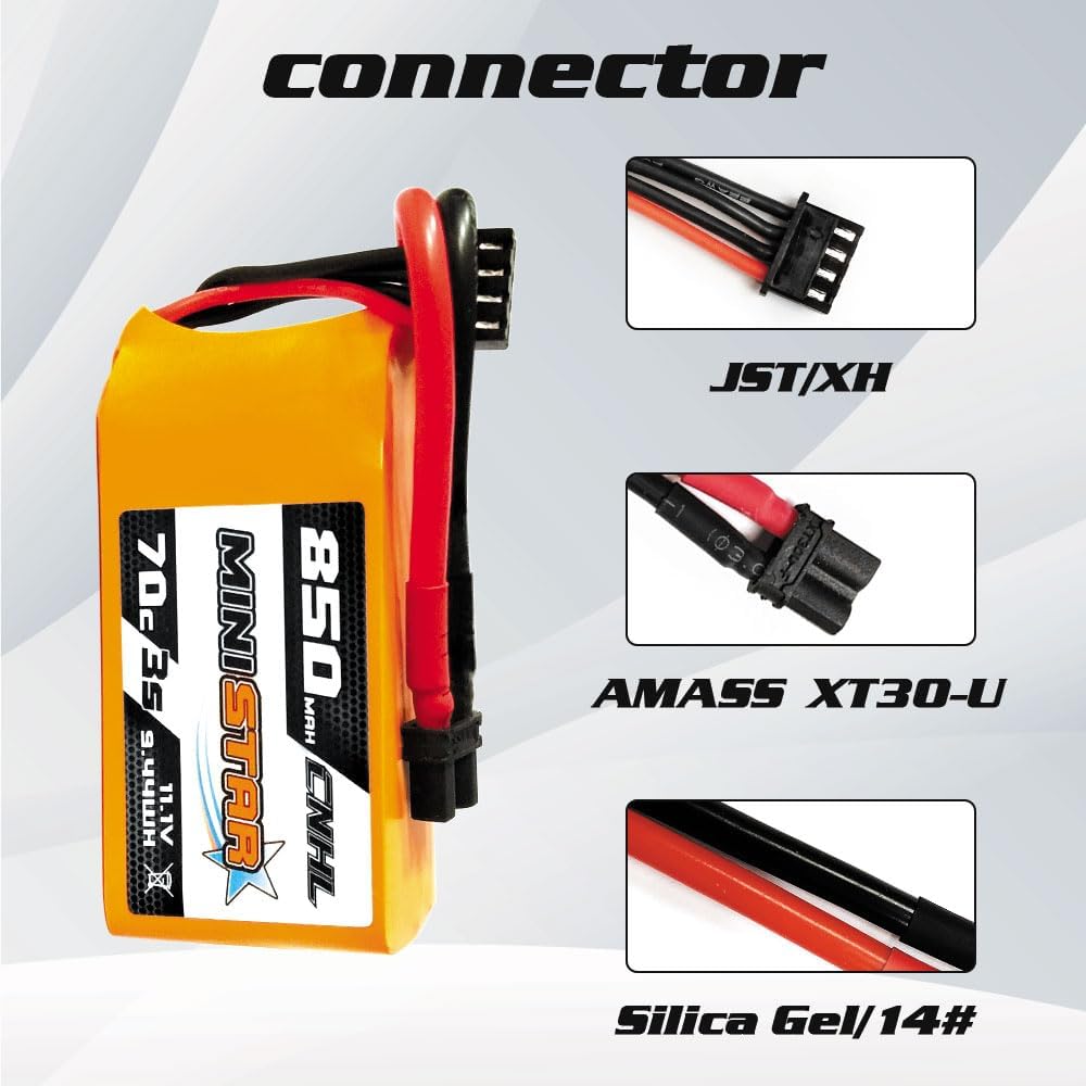 CNHL 850mAh 3S Lipo Battery 70C 11.1V with XT30 Plug for RC Car Airplane Truck Boat Heli Airplane Drone(2 Packs)
