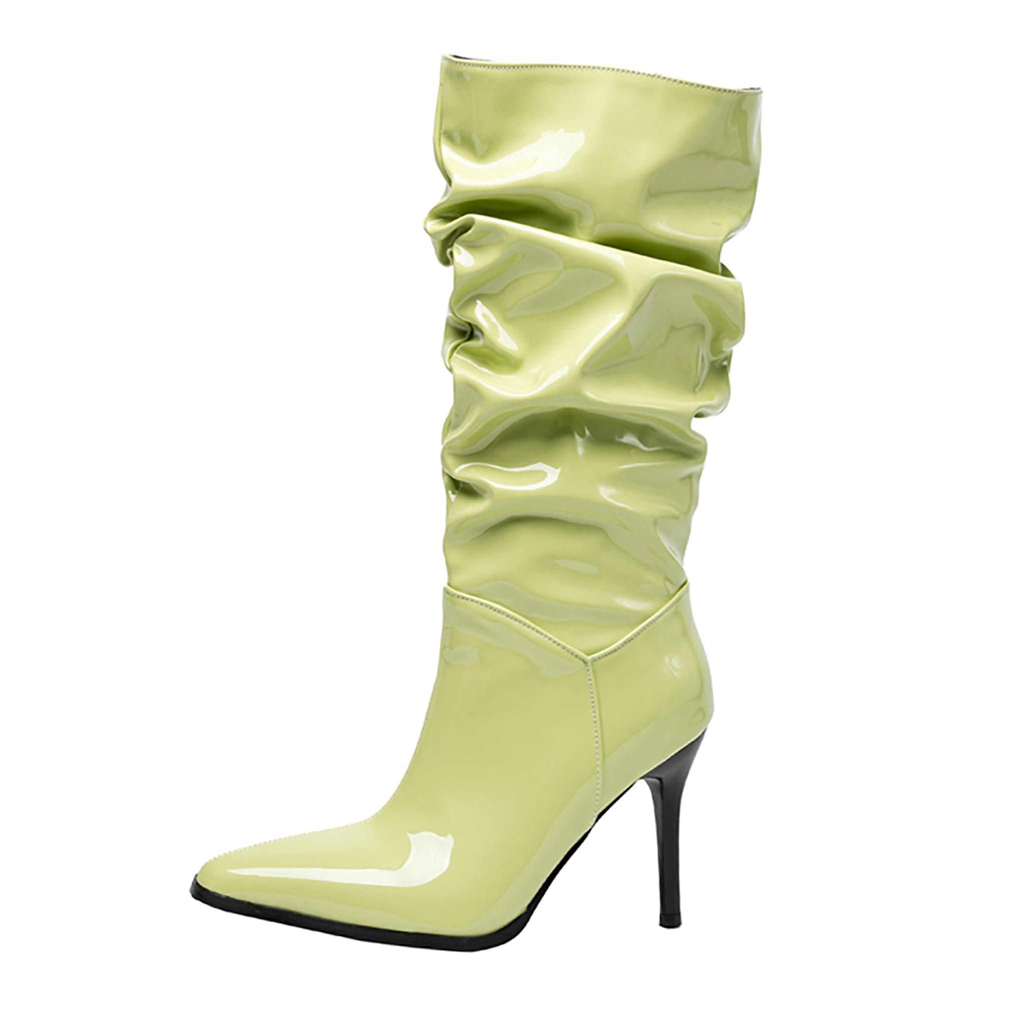 Bottes mi-mollet aiguille style slouch plissé à enfiler - 6