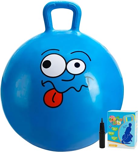 U&C Planet Hoppity Hop - Bola de salto de 20 pulgadas con mango para niños de 5 a 9 años, pelota de salto para sentarse y rebotar con bomba