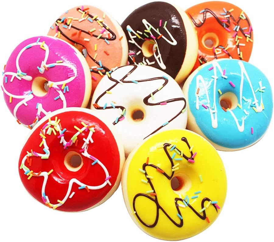 GRT Realistic Artificial Cake Fake Donuts for Display High Simulation Bread Studio Photo Prop DIY Decoration Accessories Dummy Dessert Food Toys Set of 8 Bright Color Kitchen Room Dining Table Décor