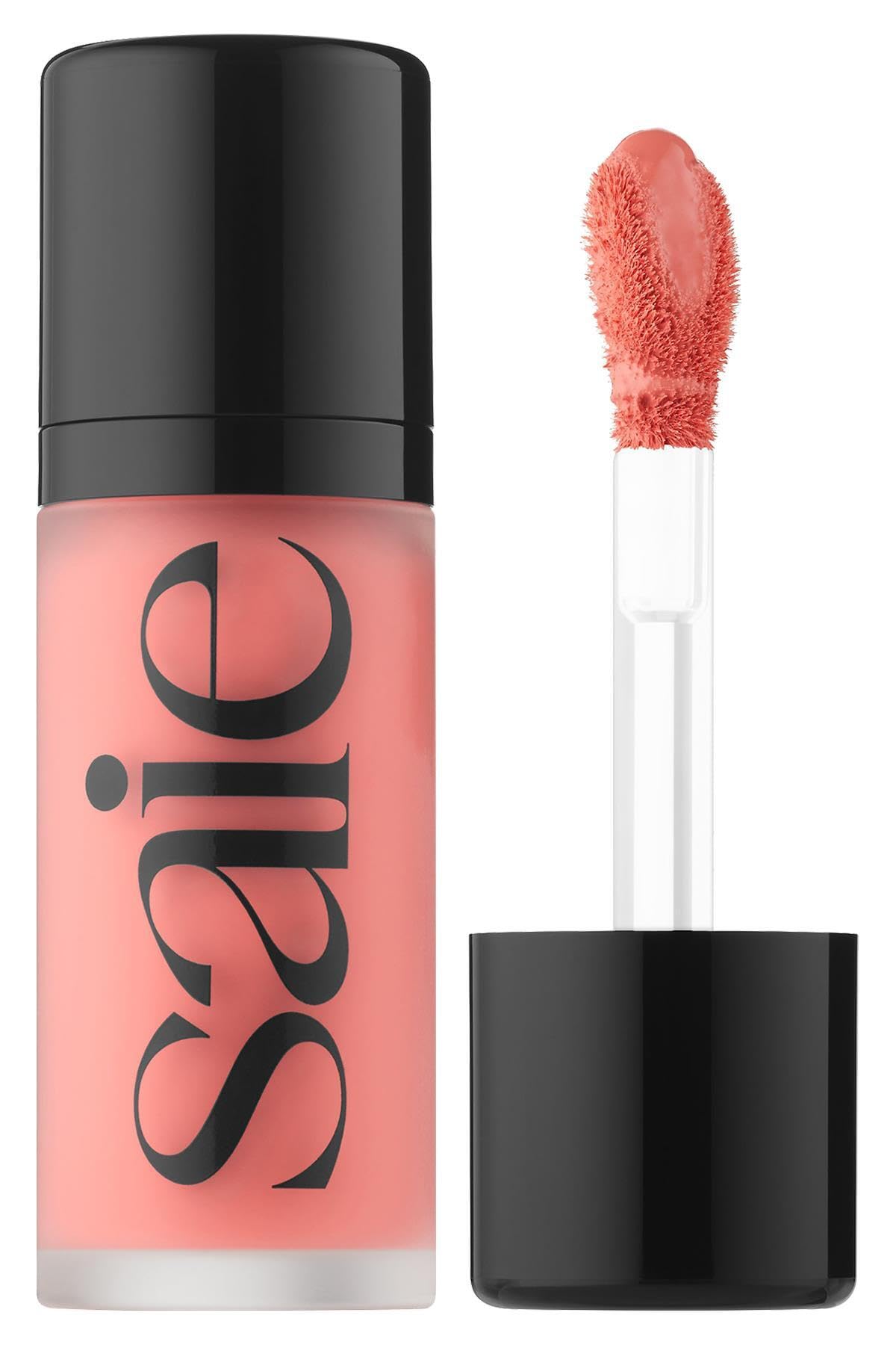 Saie Blush Dew - Blush Light Liquid con un acabado en crema mezclable y edificable - Tinte de mejillas rocío con aplicador de maquillaje Doe Foot Wand - Rubor coral