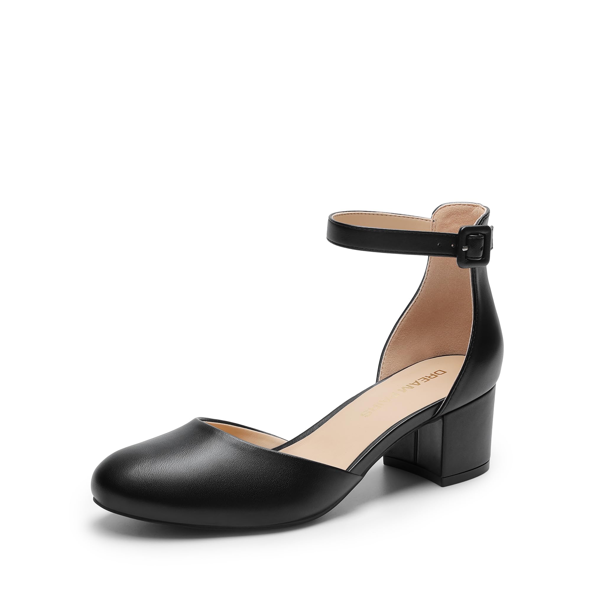 DREAM PAIRS Women's Closed Round Toe Low Block Heels Ankle Strap Chunky Heel Pumps Dress Wedding Office Party Shoes