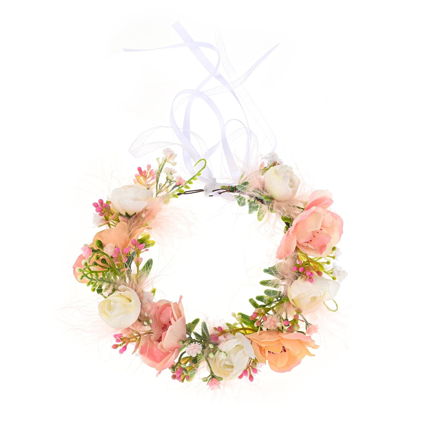 Baby Girls Flower Crown Flower Girl Headpiece boho Little Wreaths for Weddings, Family photography (Champagne White)