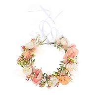 Vista 1 de Corona de flores para niñas pequeñas, tocado bohemio para bodas, fotografía familiar (blanco champán)