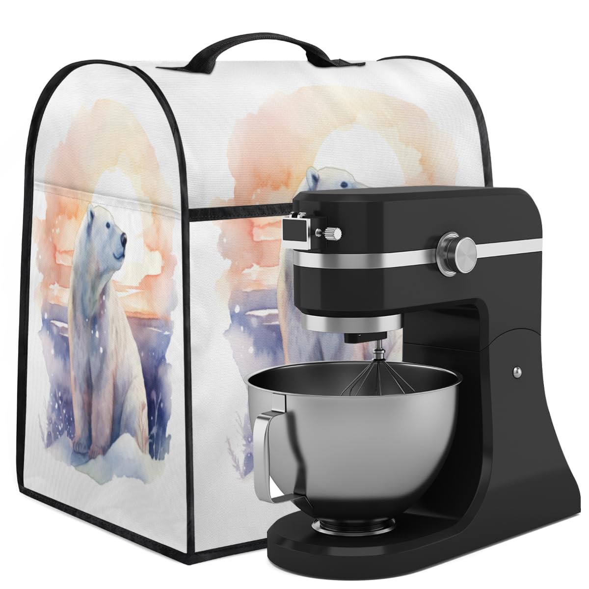 Coffee Maker Cover Watercolor Polar Bear Kitchen Appliance Covers Small Appliance Covers Blender Cover Juicer Cover Dust Covers for Kitchen Appliances with Top Handle and Pockets,Washable,C730