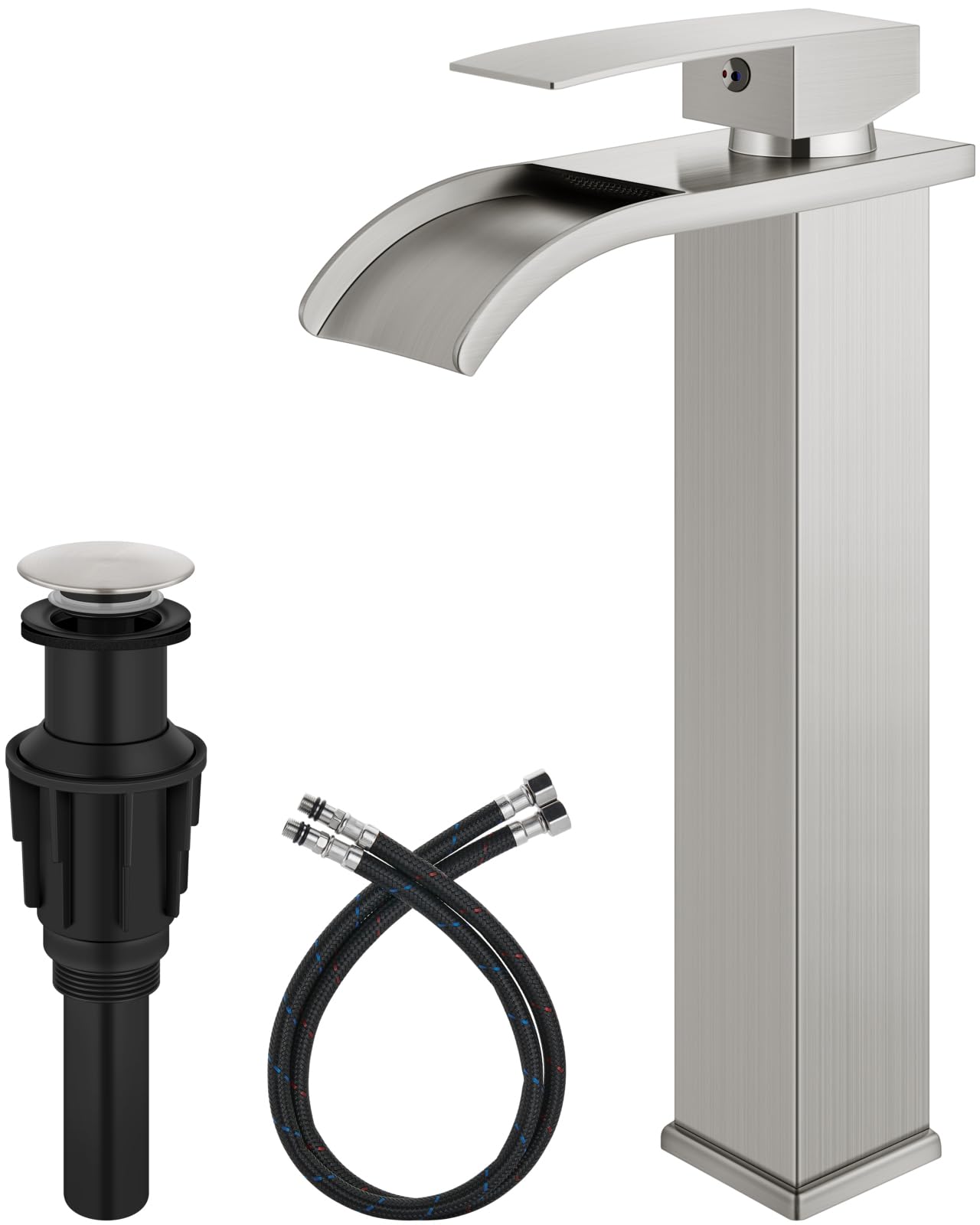 Hcfyauis Women's Brushed Nickel Vessel Sink Faucet Waterfall Tall Bathroom Faucet Single Handle,Single Hole Lavatory Vanity Mixer Tap With Pop Up Drain And Supply Lines,