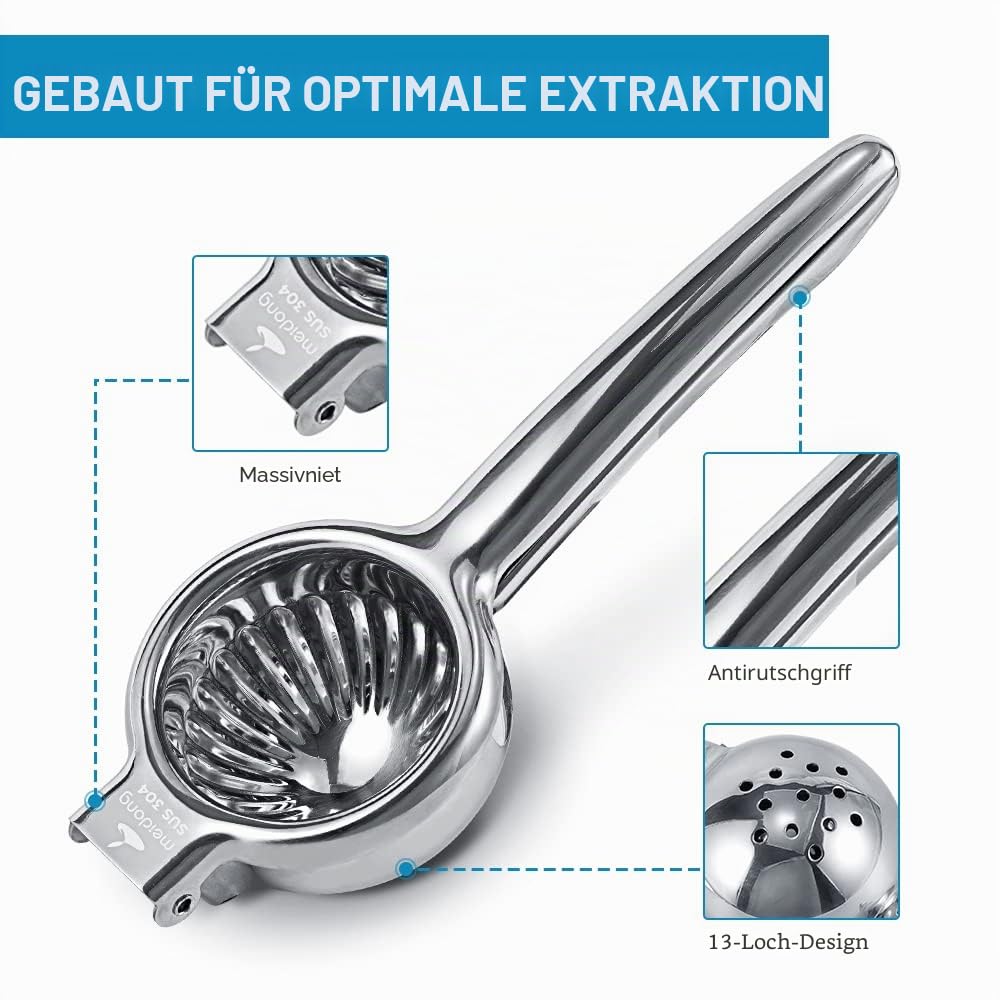 Zitronenpresse Limettenpresse Zitruspresse Edelstahl Handpresse Entsafter Manuelle Zitruspresse zum Entsaften von Zitrone & Limetten, Gemüse, Großer, Silber