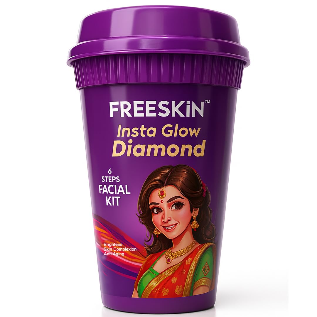 Freeskin Insta Glow Diamond Facial Kit 6 Steps | Brightens Skin Complexion & Anti-Aging Care | Paraben, Sulphate, Mineral Oil & Silicone Free