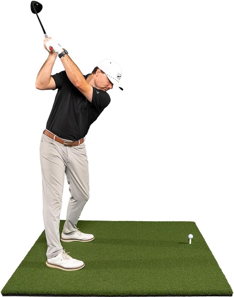 Super Tee Golf Mat – 5 x 5 Indoor/Outdoor Nylon Turf Mat for Wooden and Rubber Tees with Shock Absorbent Foam Backing – Practice Driving or Chipping at The Range or Simulator