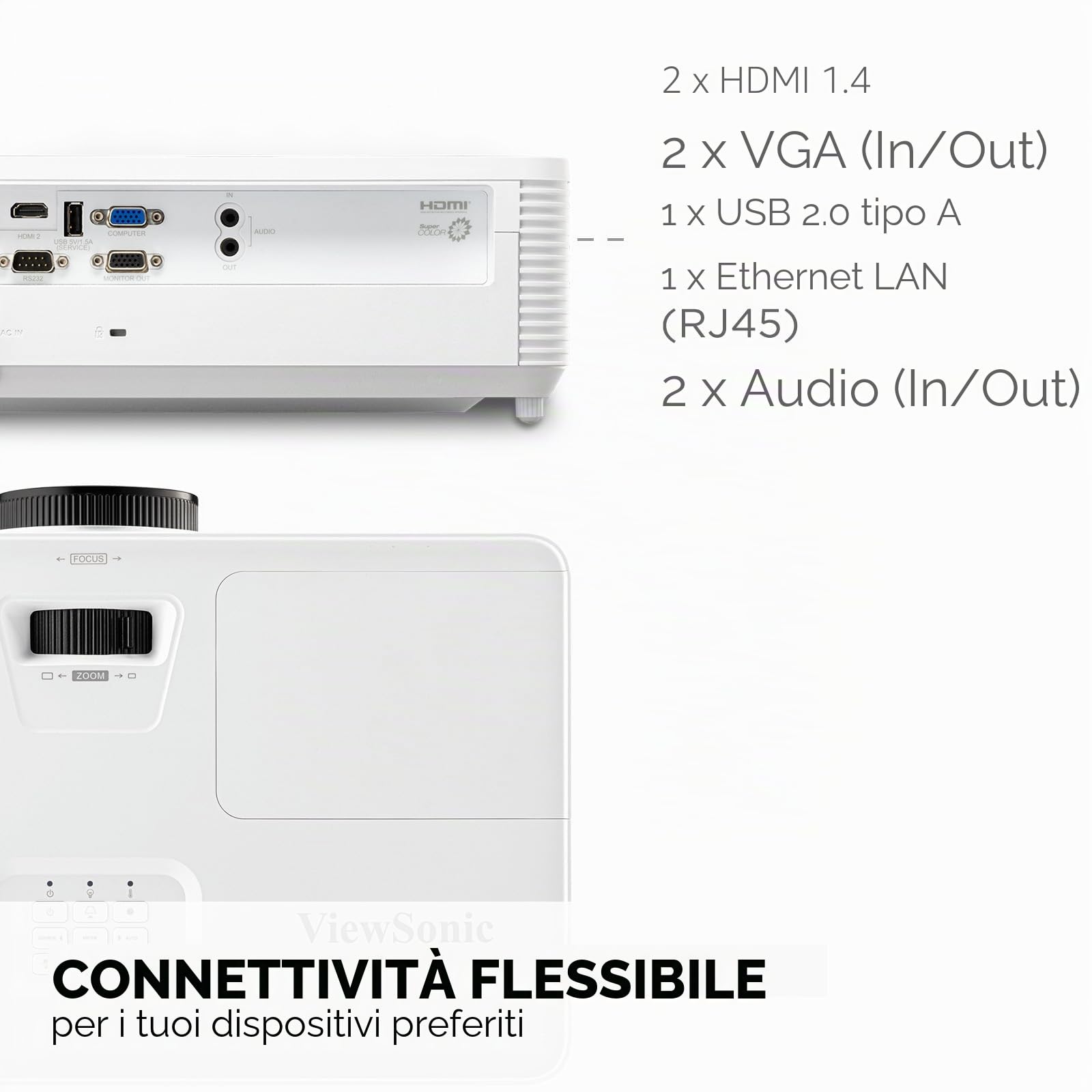 ViewSonic PA700X Proiettore, 4500 ANSI Lumen, XGA 1024x768, Contrasto 12.500:1, Immagine fino a 300", HDMI x2, Correzione trapezoidale automatica +/-40°, Altoparlante 3W