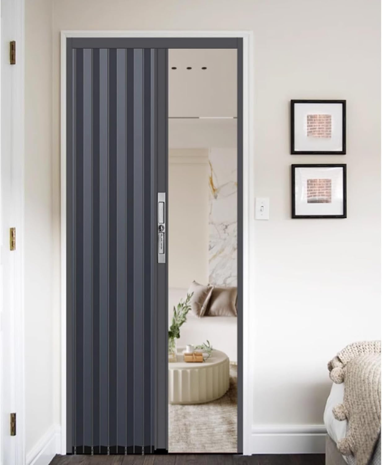 Heavy Duty Aluminum Folding Door with Key Lock - Pre-Drilled Internal Sliding Room Divider, Grey, W 101-181 cm, H 200 cm (79 in) - Temporary Entry Solution for Home or Office
