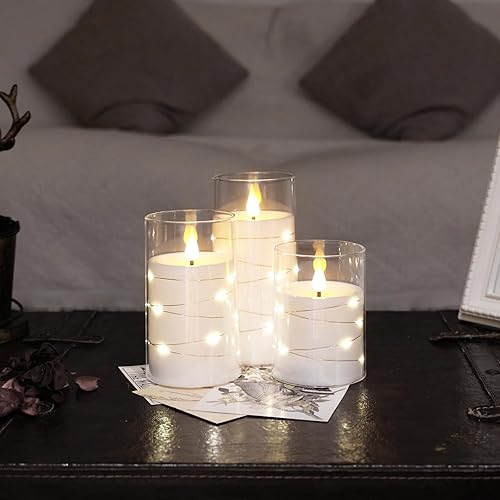 Miniatura 5 de NURADA Velas parpadeantes sin llama luces de cadena de estrella incorporadas, velas LED de mecha 3D acrílicas que funcionan con pilas, con control