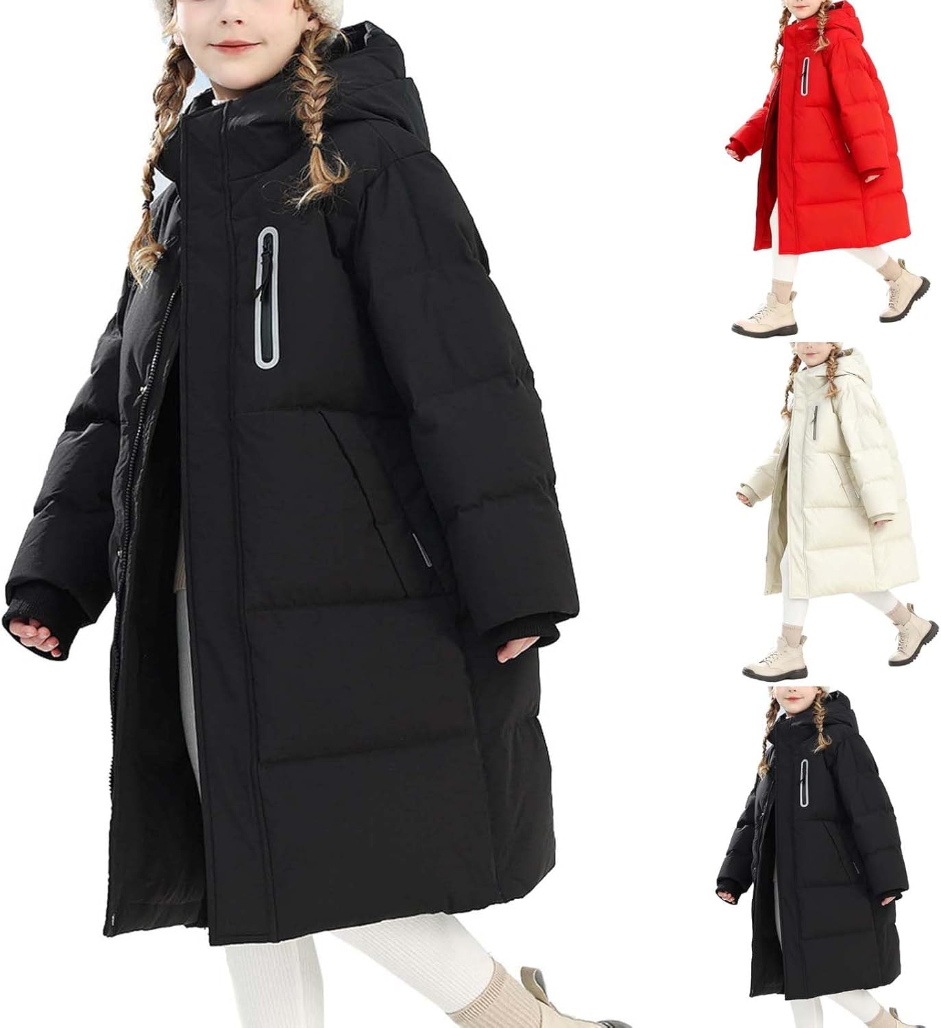 Girls Long Winter Puffer Coat Thickened Warm Puffy Quilted Jacket Long Sleeve Padded Down Outerwear for Kids 4-15 Years