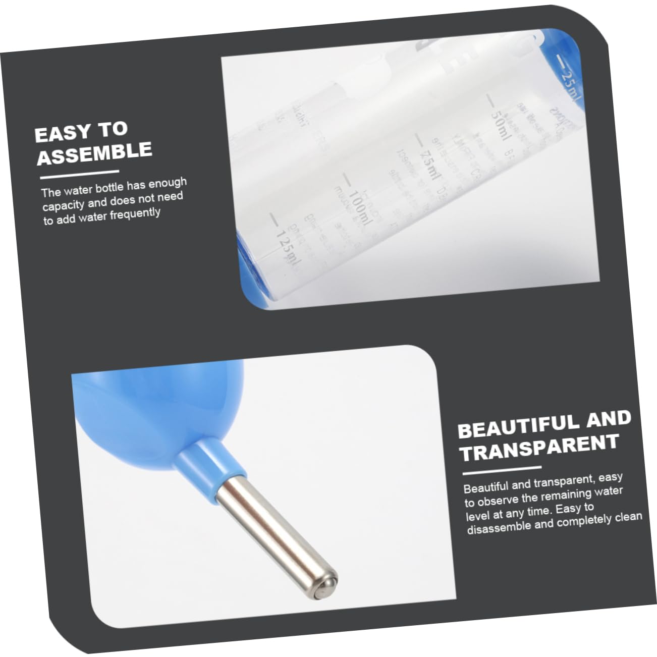 Totority Round Head Kettle Pet Water Bottle Set Chinchilla Cage Waterer Hamster Water Bottle