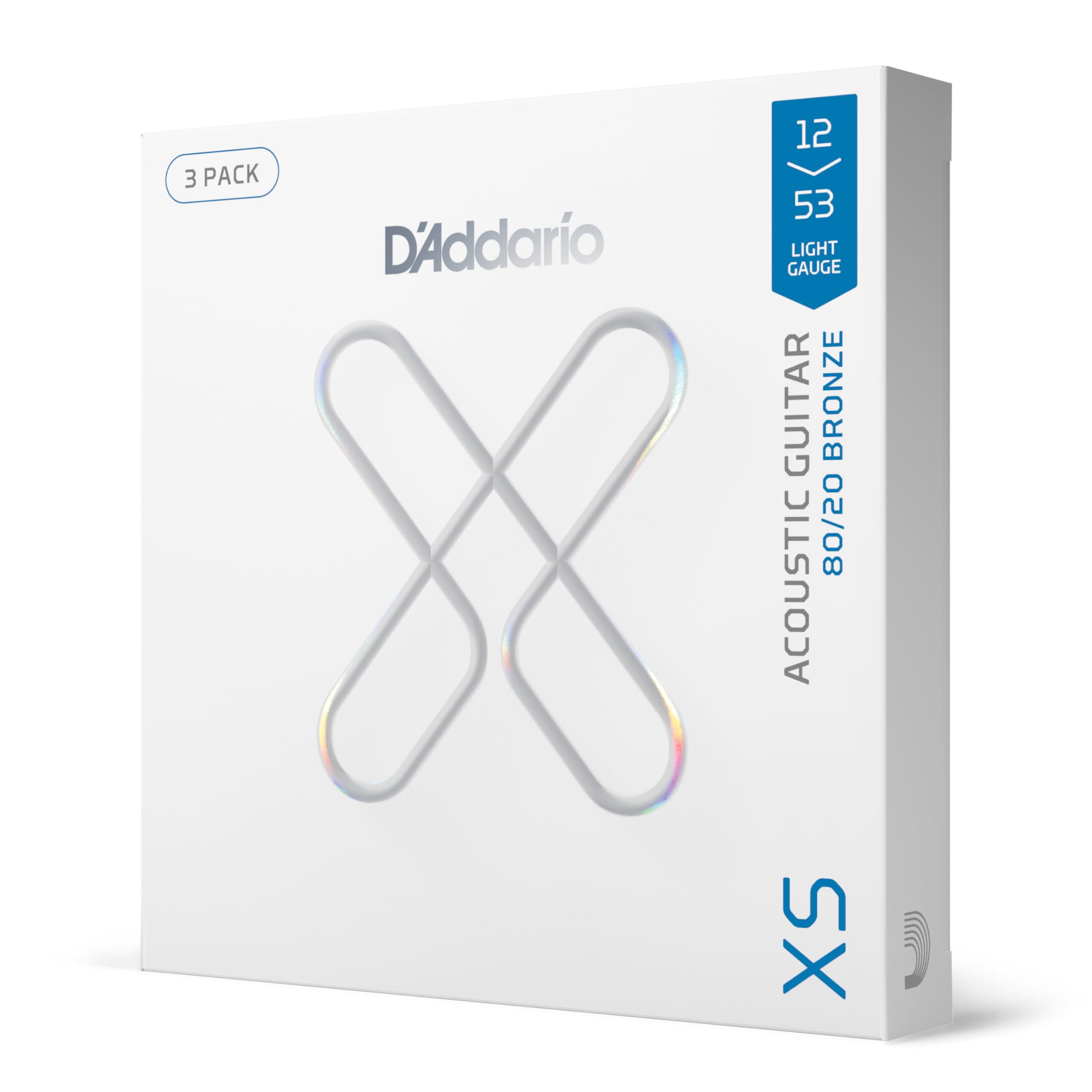 D'Addario XSABR1253-3P struny do gitary akustycznej, XS 80/20, powlekane brązem, lekki miernik 12-53, zestaw 6-strunowy, 3 sztuki