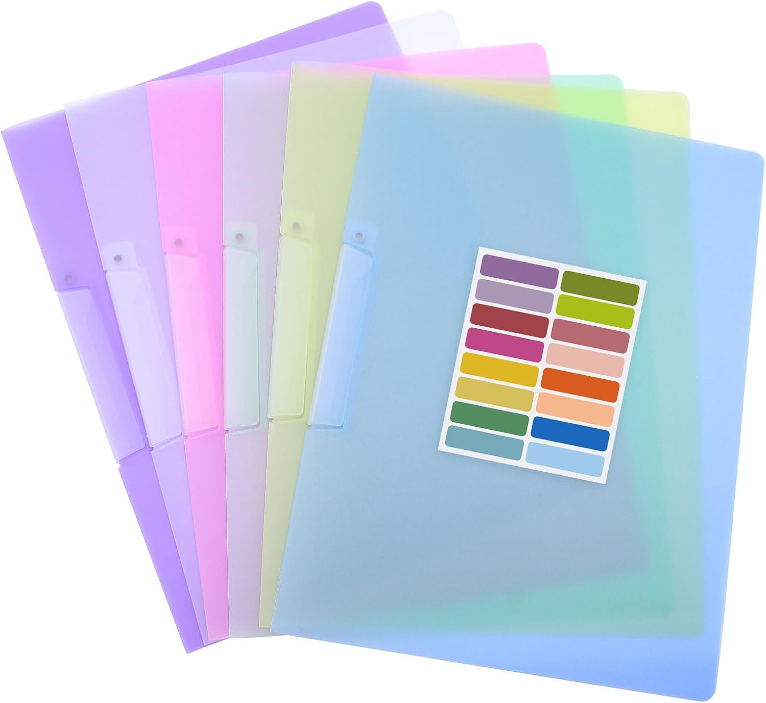 Pack of 6 A4 File Folders Plastic Sturdy with Labels 6 Colours School Folder Durable Folder PP File Folder for School Office Home