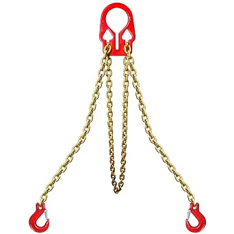 Lifting Chains with Adjuster Hooks 5/16 Inch x 10 Ft 7000lbs / 3.18 Tons G80 Alloy Steel Heavy Duty Industrial Chain Slings for Engine Hoist with 2 Legs Safety Grab HookColor-Plated Zinc