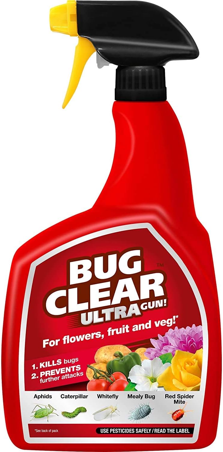 Miracle-Gro 3 x BugClear Ultra Gun, 1 Litre, Clear Bugs, Pests and Major Insects from Flowers, Fruit and Veg Plants