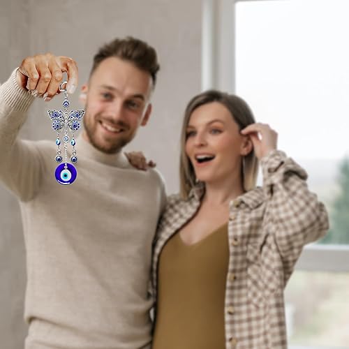 Miniatura 5 de Decoración colgante de ojo malvado azul con amuleto nazar para colgar en la pared, protección del hogar y decoración de bendición (mariposa-A)