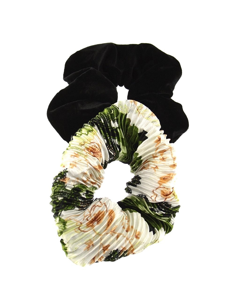 Zac's Alter Ego Set of 2 Hair Scrunchies - Crinkled Paisley Print and Velvet