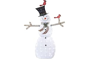 Alpine Corporation 6.2 FT Mesh Snowman Décor with Red Birds and Cool White LED Lights