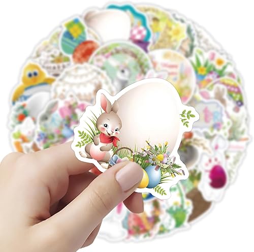 Miniatura 7 de Bilibunny 100 calcomanías de Pascua para niños, vinilo impermeable de huevo de Pascua a granel para botellas de agua, sobres de laptop, etiquetas de