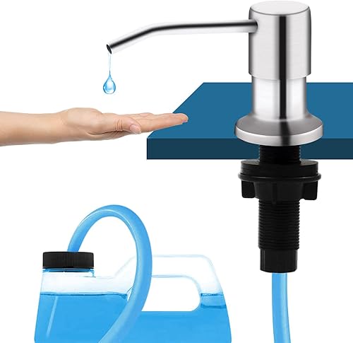 Dispensador de jabón para fregadero de cocina, bomba dispensadora de jabón de encimera de níquel cepillado, tubo de extensión de silicona de 47
