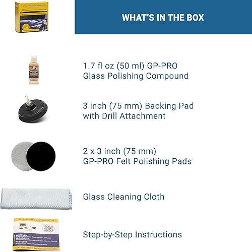 Miniatura 8 de Glass Polish DIY 3” (75mm) Kit de pulido para parabrisas para restauración de vidrio de auto, elimina daños por las escobillas, arañazos finos