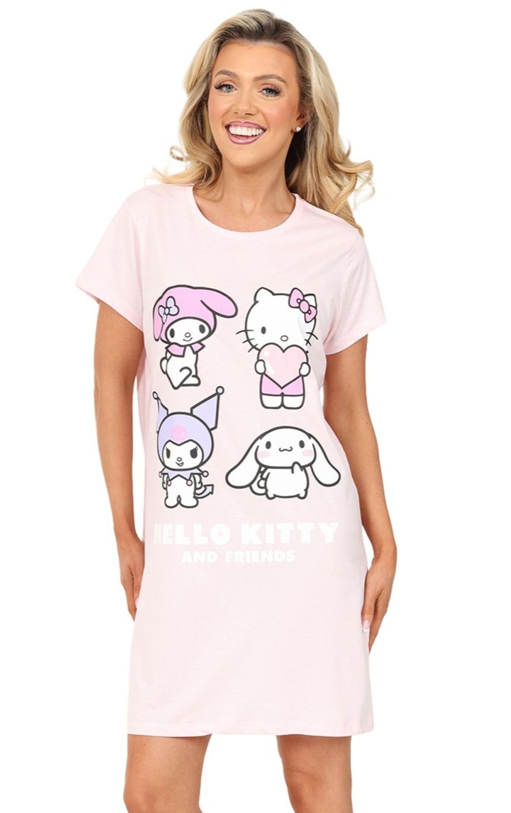 Hello Kitty Womens Nightdress Ladies Nightie Cotton Nightgown (12-14) Pink