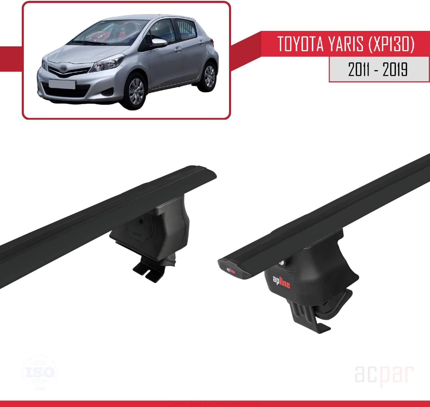 Compatible with Toyota Yaris 3 (XP130) 2011-2019 ACE-4 Car Roof Rack Cross Bar Black Aluminium 2 Bars