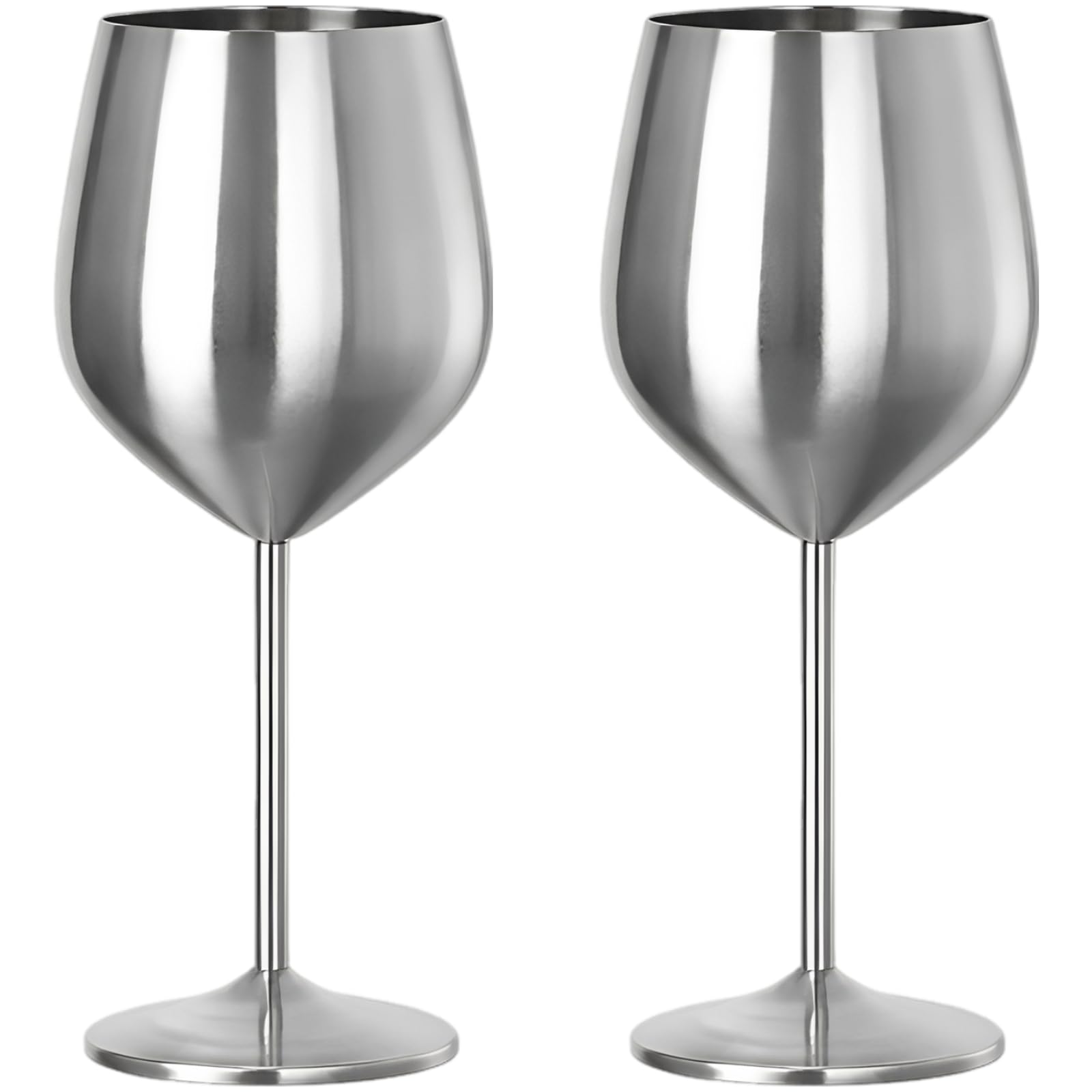 2 Stk. Metall-Weingläser, 18 oz / 500 ml, bruchfeste Edelstahlkelche, hohe stilvolle Sekt- und Cocktailgläser mit stabilem Sockel für Outdoor-Partys, Poolbereich, Geschenk für Weinliebhaber