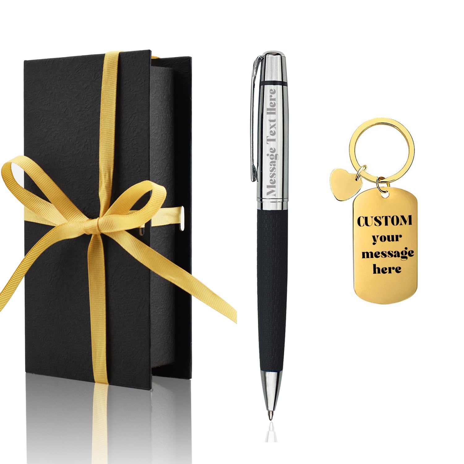 YastarPersonalized Ballpoint Pen with Custom Keychain- Office Gift set Luxury Pen with PU Leather Fancy pens Custom with Your Name or Message, Gift Set for Office Business Men & Women Friends