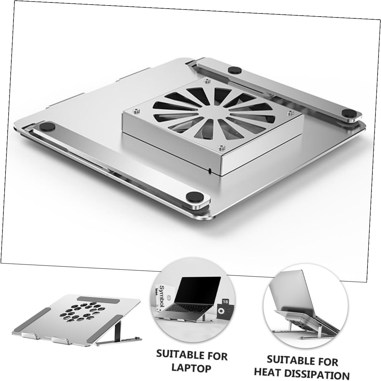 Cabilock Aluminum Alloy Laptop Cooler Stand with RGB LED Fans, Height Adjustable Ventilated Cooling Pad for Gaming and Office Notebooks, Silver