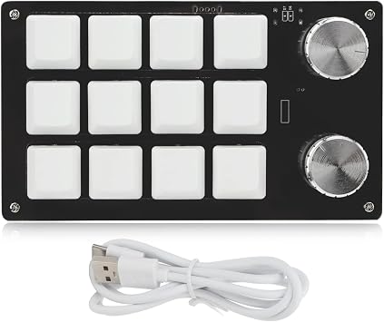 One Handed Programmable Mechanical Keyboard, 12 Keys RGB Multifunctional Gaming Keypad Macro Keyboard with Knob Plug and Play for WindowsBlack White
