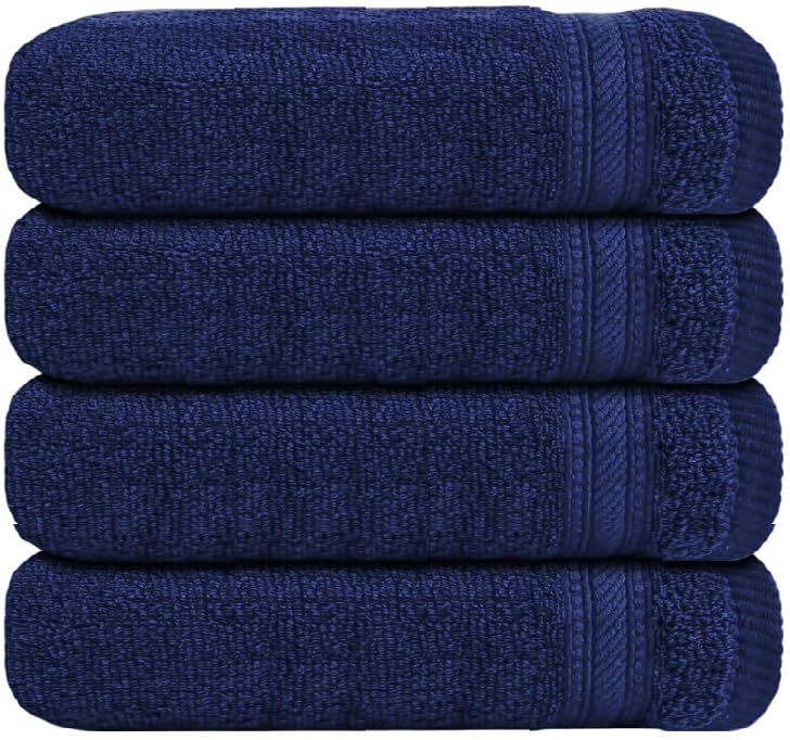WovenWonder Luxury Flannel Face Cloth Set Egyptian Cotton Super Soft Fingertip Towels 500 GSM Hotel Quality Soft Feel Washcloths (30 x 30 CM) (Navy Blue, 4 Pack)