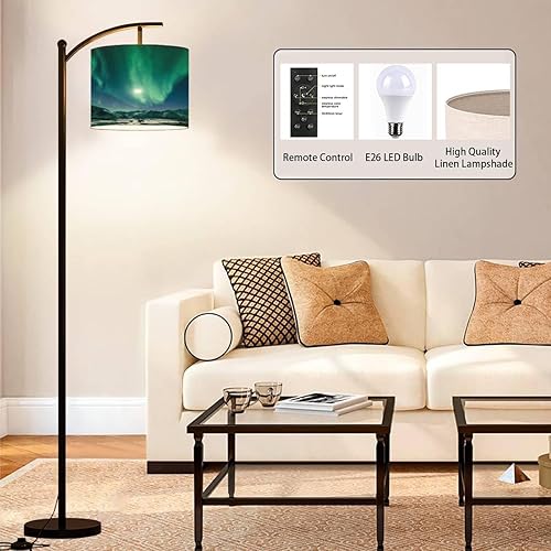 Miniatura 3 de BVCAHSAW Lámpara de pie de arco Noruega durante una moderna lámpara de pie alta regulable con control remoto ajustable pantalla de tambor