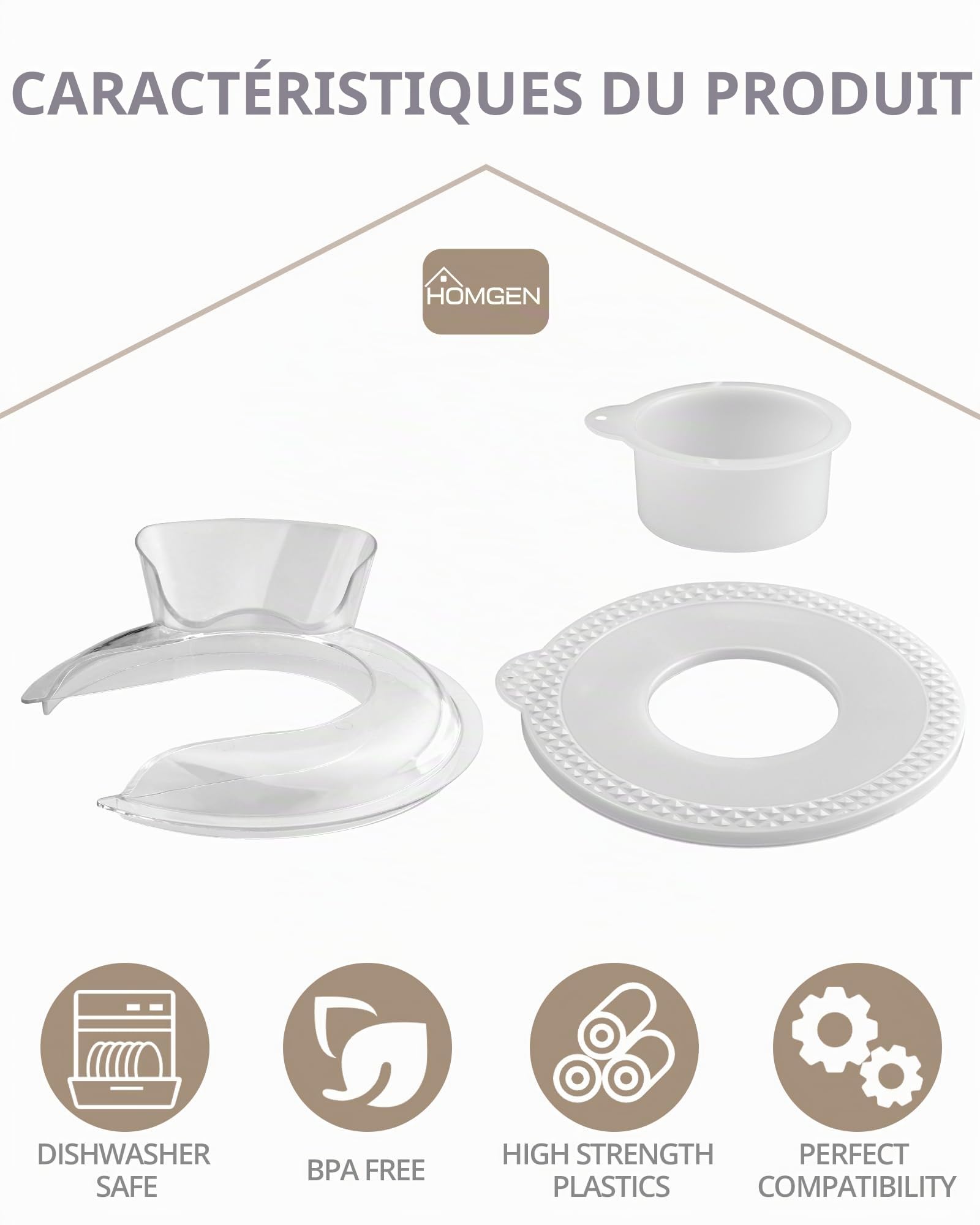 HOMGEN 2 PCS Protège-Bec et Couvercle du Bol mélangeur pour 4.5 et 5QT KitchenAid Protecteur de bec verseur pour différents bols à mélanger/couvercles pour bol en acier inoxydable moyen