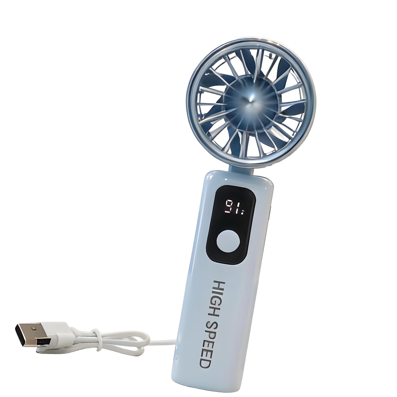 NMFLAB USB Rechargeable Cooling Fan Quiet 5 Adjustable Speed Digital Display for Travel Home Lightweight Desk Fan