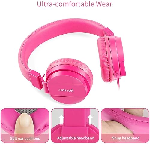 Miniatura 6 de gorsun Auriculares para niños con volumen limitado, auriculares para niños y niñas, auriculares para niños sobre la oreja, auriculares con cable