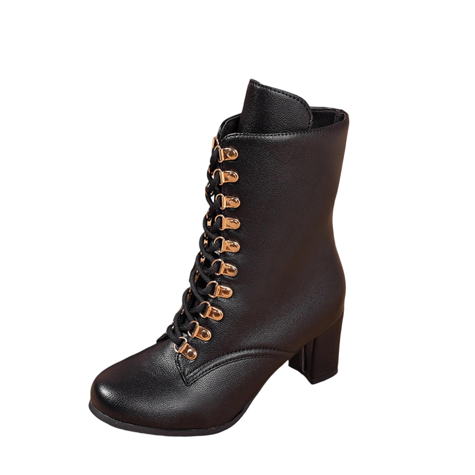 Mid Calf Boots for Women Fashion Vintage Lace up Combat Booties Round Toe Leather Winter Warm Footwear Shoes