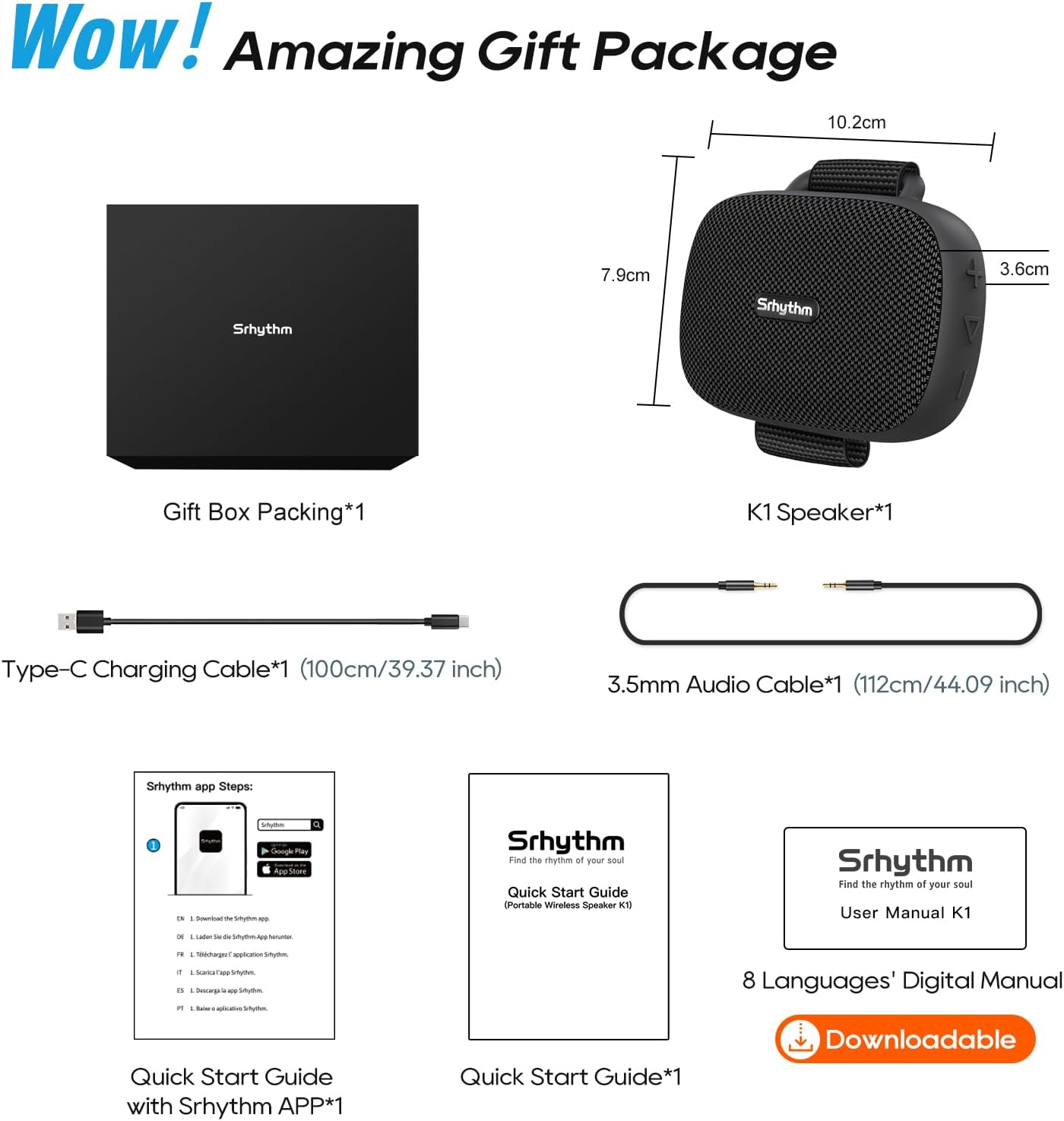 Srhythm K1 Portable Wireless Speaker with App 6 Customizable EQ Modes, Bluetooth 6.0, IPX7 Waterproof, 20H Playtime,Small Speaker for Sports Enthusiasts - Image 8